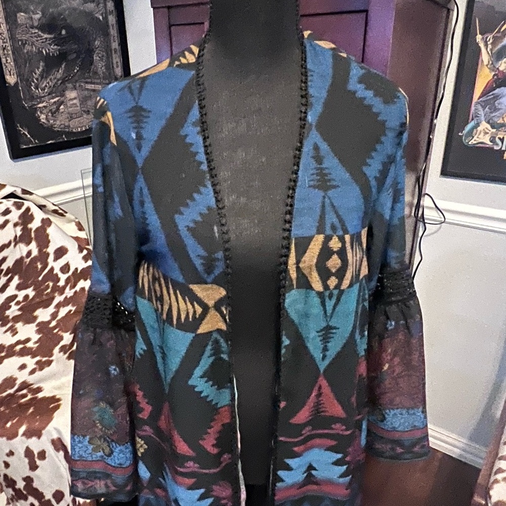 Women's Multicolor Patterned Long Kimino - Picture 3 of 6